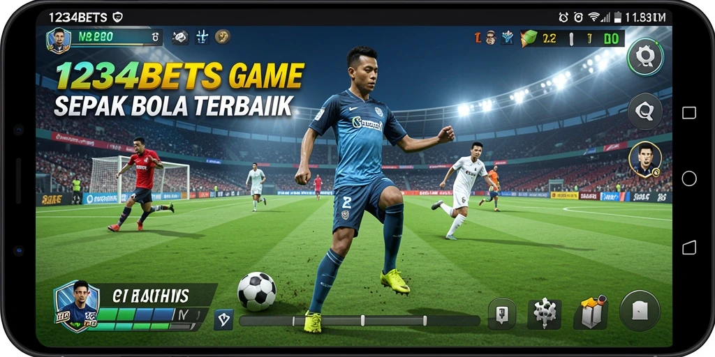 Tampilan gameplay seru dalam 1234BETS, menampilkan aksi sepak bola yang mendebarkan.