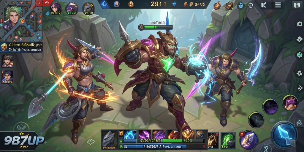 Screenshot menampilkan aksi seru dalam permainan MOBA 987UP.