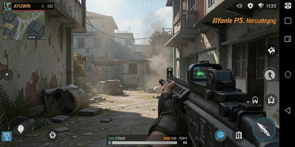 Tangkapan layar gameplay AYUWIN yang menegangkan dalam pertarungan FPS.