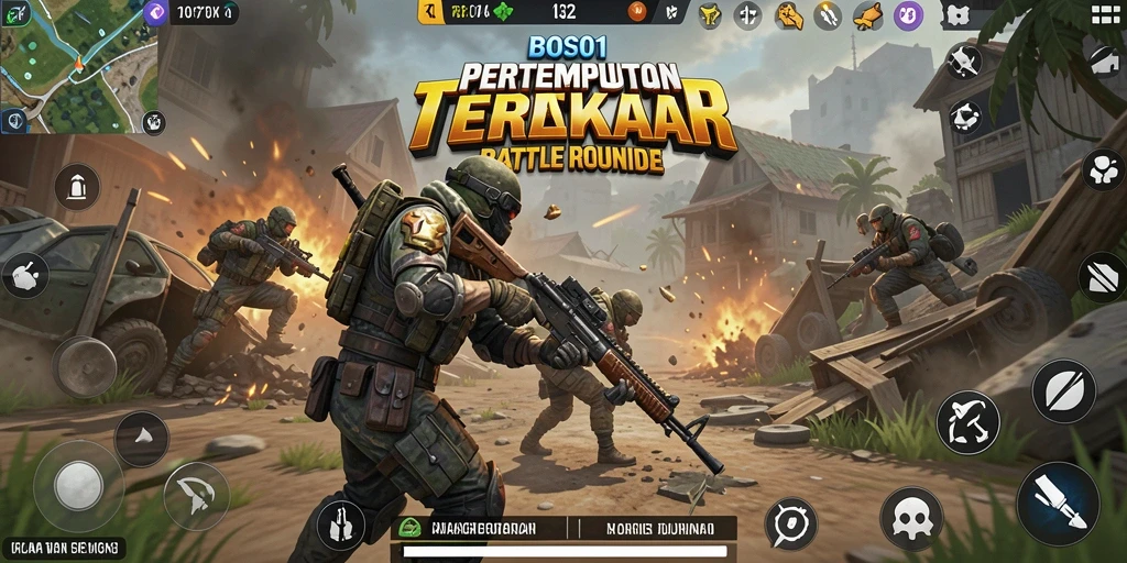 Screenshot menampilkan aksi seru di BOS01 dengan gameplay Battle Royale yang intens.
