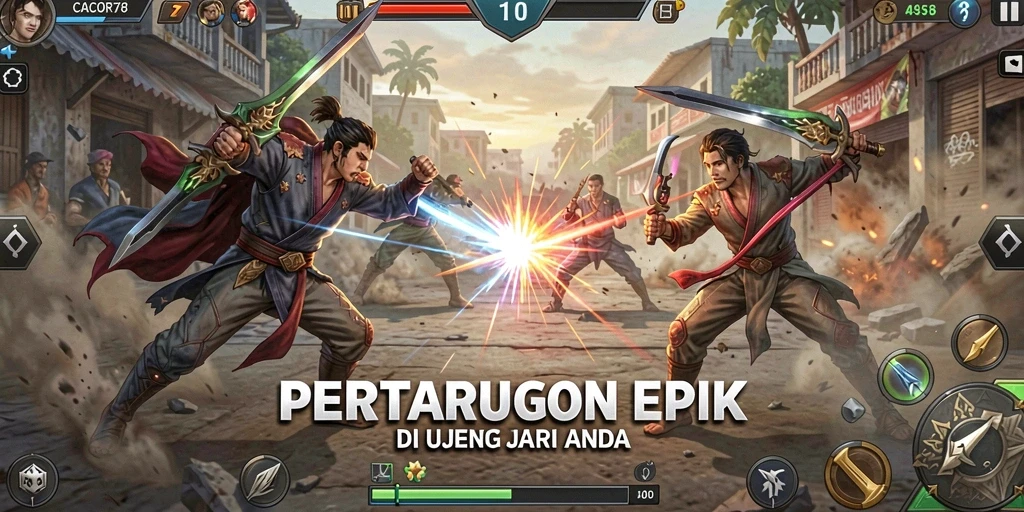 Tampilan gameplay CACOR78 yang penuh aksi dan seru di arena bertarung.