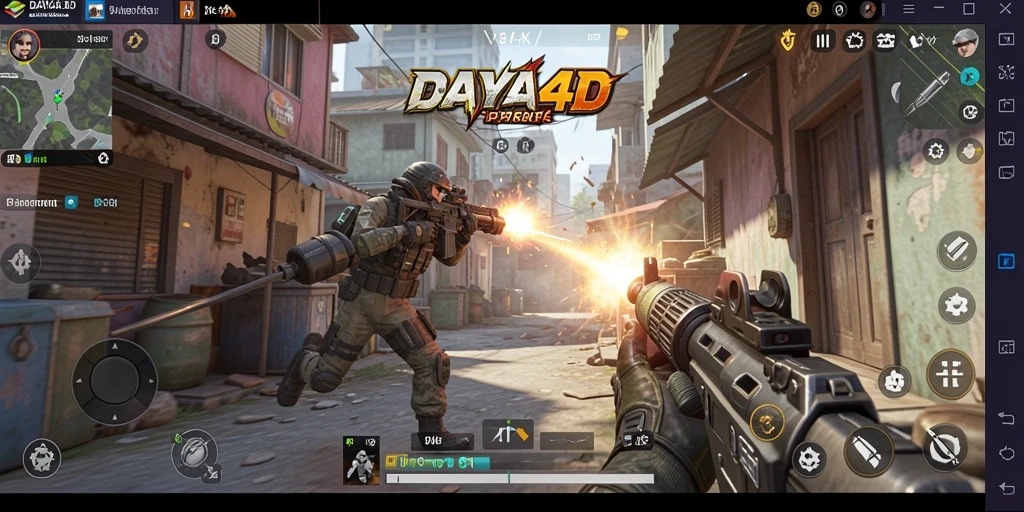 Screenshot gameplay DAYA4D yang memukau dengan aksi tembak-menembak.