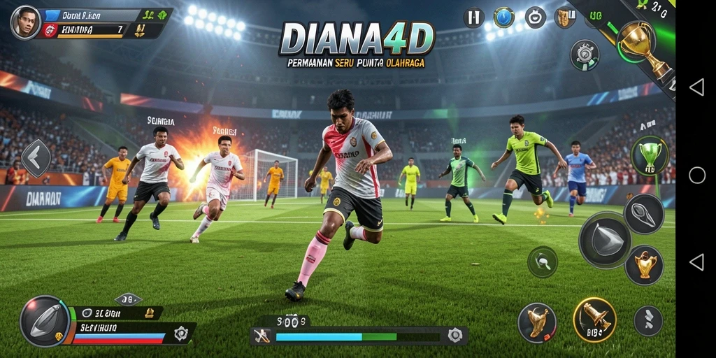 Screenshot utama DIANA4D menampilkan aksi seru dalam permainan olahraga.
