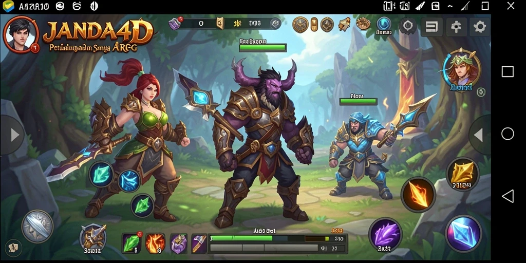 Screenshot gameplay JANDA4D menampilkan pertarungan epik di dunia fantasi.