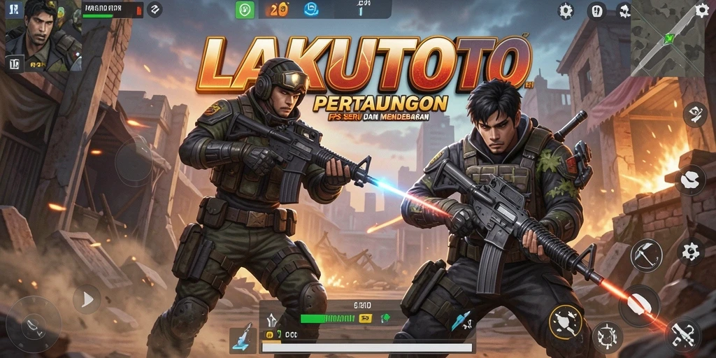 Tampilan gameplay aksi seru di LAKUTOTO, penuh tembakan dan strategi.