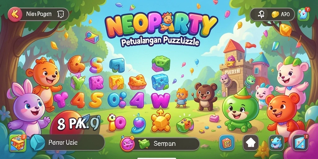 Screenshot menunjukkan gameplay menantang dalam NEOPARTY.