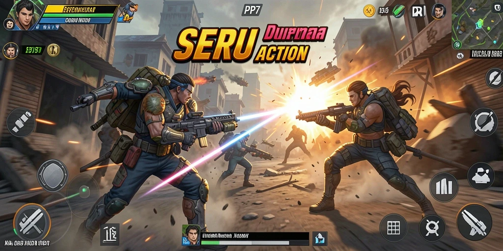 Screenshot utama PP7 menampilkan aksi seru dalam pertempuran.