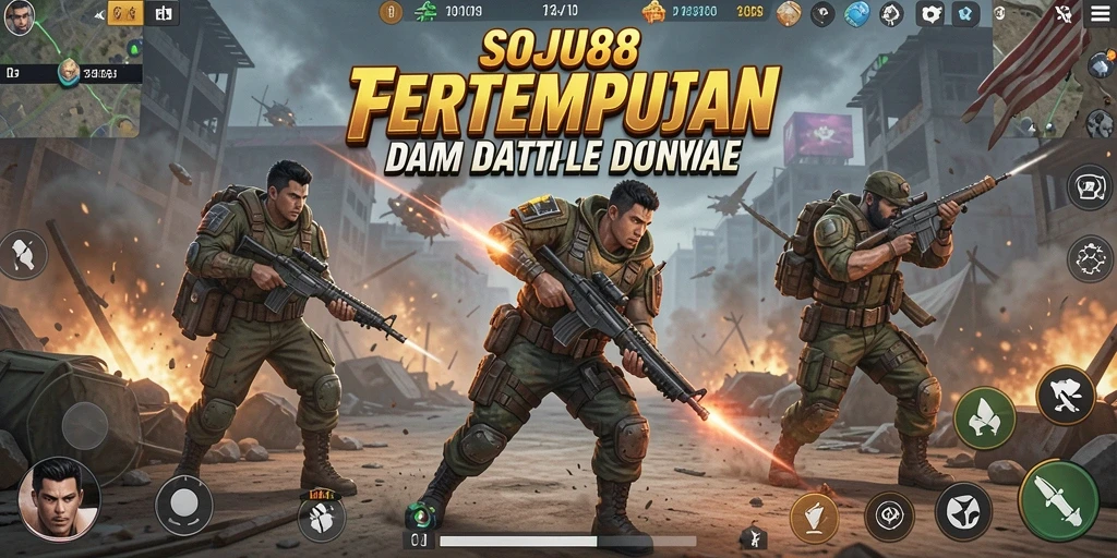 Gameplay seru di dunia pertempuran SOJU88 dengan aksi Battle Royale.