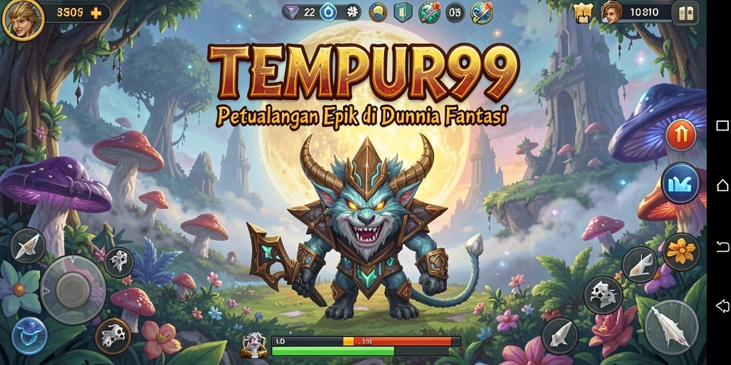 Tangkapan layar gameplay TEMPUR99 yang menampilkan pertempuran epik.